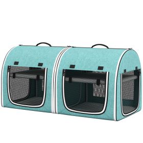 39" Portable Soft 2 Sided Pet Cat Carrier with Divider, Two Compartment, Soft Cushions, & Storage Bag, Green