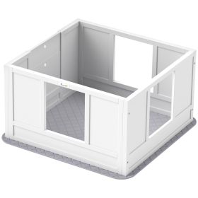 33" Whelping Box for Dogs, Puppy Whelping Pen with Adjustable Entrance & Non-slip Foot Pads, for Small Dogs, White