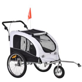 Dog Bike Trailer 2-In-1 Pet Stroller with Canopy and Storage Pockets, White (Option: White-830x220x710 mm)
