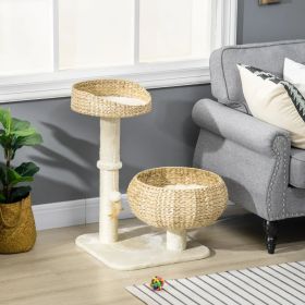 Elevated Cat Bed With Sisal Scratching Post For Indoor Kitties, Modern Cat Tree With Cute Basket Design, Small Cat Tree With Ball Toy (Option: Beige Cream)