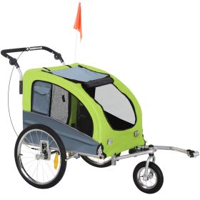 Dog Bike Trailer 2-In-1 Pet Stroller with Canopy and Storage Pockets, Green (Option: Green-710x220x830 mm)