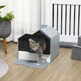 Hooded Cat Litter Box w/ Litter Mat (Option: Gray-480x450x435 mm)