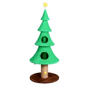59in Large Tall Christmas Tree Cat Tower With 2 Cat Condos & Scratching Post, Soft Fleece Cat Tree With Teaser Toy & Sturdy Base & Built-in Openi (Option: Green)