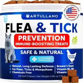 Flea Treatment for Cats Natural Flea and Tick Prevention Supplement for Cats Kittens Chewable Daily Oral Pills with Vitamins 135 Soft Chews Skin (Option: Artullano)