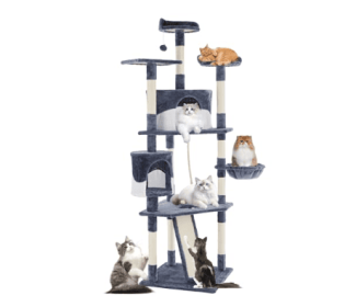 79-inch Cat Tree Tower, Large Multi-story Cat Climbing Tower, Natural Sisal Grabber Posts, Extended Platform, Hammock (Option: Dark grey)