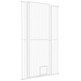 67" Extra Tall Pet Gate, 30"-41" Dog Gate with Cat Door, 1.4" Narrow Gap, 2.8" and 5.5" Extension, for Doorway, Hallway (Option: White-1785x495x90 mm)