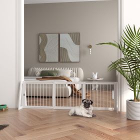28"-75" Freestanding Wooden Pet Gate with Support Feet & Non-Slip Mats for Indoor, Stairway, Doorway, White (Option: White-755x625x125 mm)