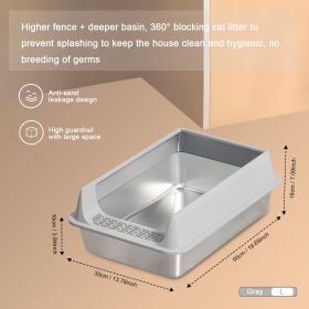 Oversized Stainless Steel Litter Box, Semi-enclosed Splash-proof And Leak-proof Design, Removable Lid, Suitable For Big Cats, And More (Option: M10-Grey)