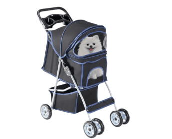 Pet Stroller For Dogs And Cats - Foldable, Lightweight, And Durable - Ideal For Small To Medium Pets -Includes Storage Basket (Option: Black)