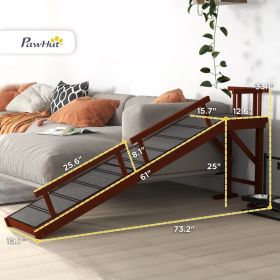 PawHut Wooden Dog Ramp With Removable Guardrails, Non-Slip Surface, 73 Long, Brown (Option: Brown and Gray)