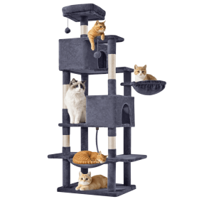 66 Inch Cat Tree Tower, Large Multi-Cat Climbing Extended Platform, Hammock, Pet House For Indoor Cats And Kittens Play (Option: Dark grey)